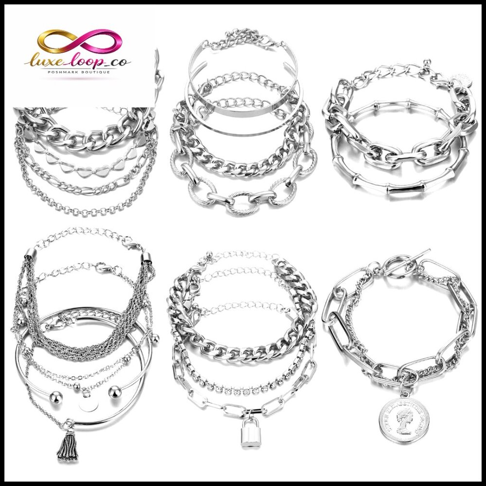 Silver Stackable Bracelets Set Chunky Dainty Adju… - image 7
